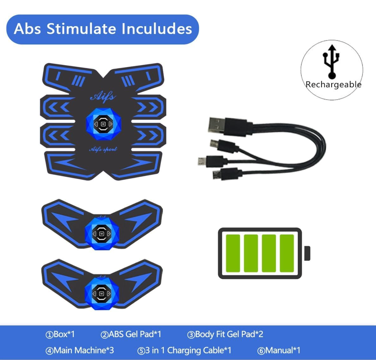 Ab Stimulator Rechargeable Ultimate - Portable Black