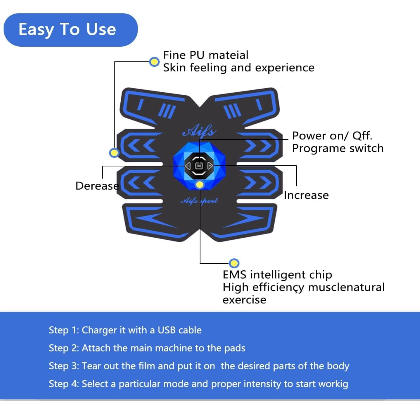 Ab Stimulator Rechargeable Ultimate - Portable Black